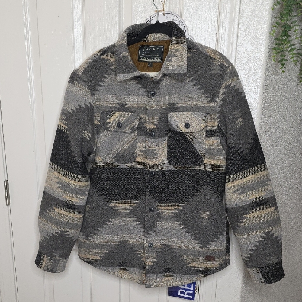 Jachs Black Gray Geometric Aztec Wool Blend Sherpa Lined Jacket Unisex M